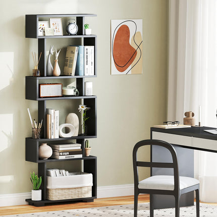 Dreamade 6-Tier Geometric Bookcase Set of 1/2 64" Tall S-Shaped Bookshelf