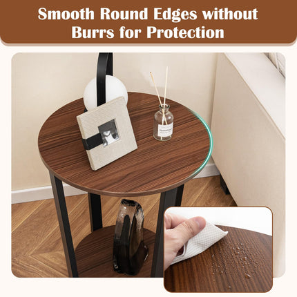 Dreamade Round End Table Set of 1/2, 2-Tier Side Sofa Table with Open Storage Shelf and Metal Frame
