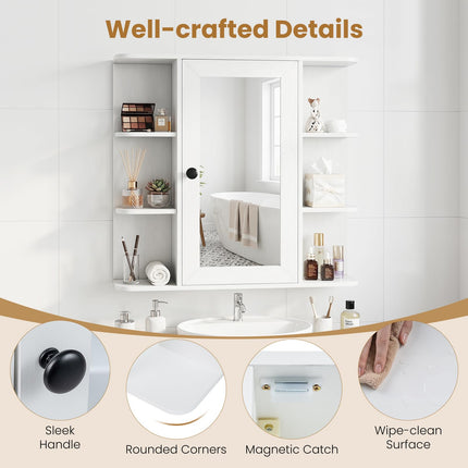 Dreamade Wall Mounted Bathroom Medicine Cabinet with Mirror & Shelves