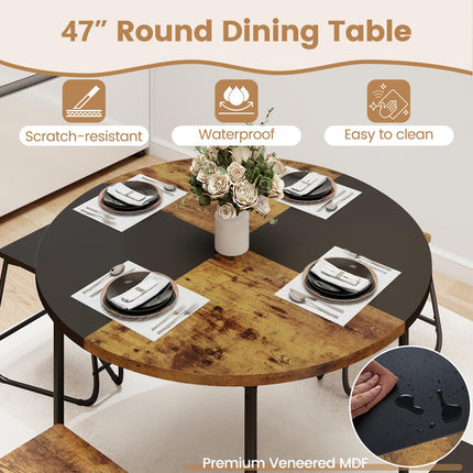 Dreamade 5-Piece Dining Set 47" Round Kitchen Table and 4 Stools with Wooden Tabletop