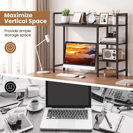 Dreamade 4-Tier Desktop Bookshelf | 38.5" Dorm Desk Hutch for 27" Monitor