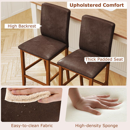 Dreamade 26" Bar Stools Set of 2/4 Upholstered Counter Height Bar Chairs with Solid Rubber Wood Legs