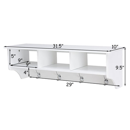 Dreamade Hanging Shelf with Hooks Wall Mount Cubby Organizer with 4 Dual Hooks and Storage for Entryway