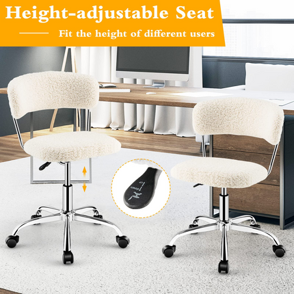 Dreamade Home Office Chair, Faux Fur Low Back Swivel Leisure Chair w/Height Adjustable Padded Seat