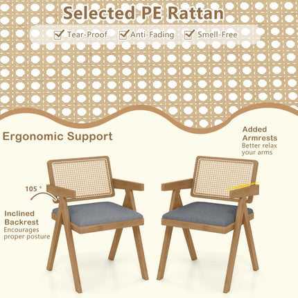Dreamade Rattan Dining Chairs, Leathaire Kitchen Chairs w/Armrests & Padded Cushion