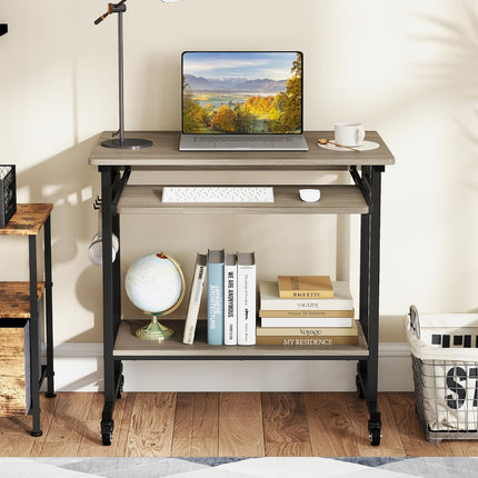 Dreamade Rolling Laptop Table with Pull-out Keyboard Tray and Hooks