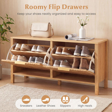 Dreamade Shoe Storage Bench with 2 Flip Drawers for Entry Way