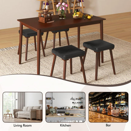 Dreamade 5-Piece Dining Table Set for 4 - Dining Table with 4 Upholstered Stools, Rubber Wood Legs