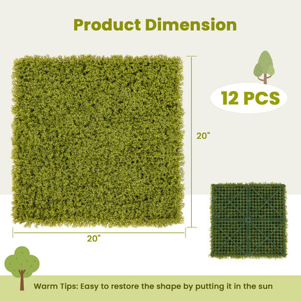 Dreamade 12PCS 20" x 20" Grass Wall Panels Backdrop, Garden Privacy Fence Screen, 33.3 Sq.ft Artificial Moss Wall Panels