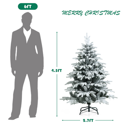 Dreamade 4.5ft / 6ft / 7ft Pre-lit Snow Flocked Christmas Tree, Premium Hinged Artificial Pine Tree w/ 120 LED Lights & 757 PE & PVC Branch Tips - DreamadeUS