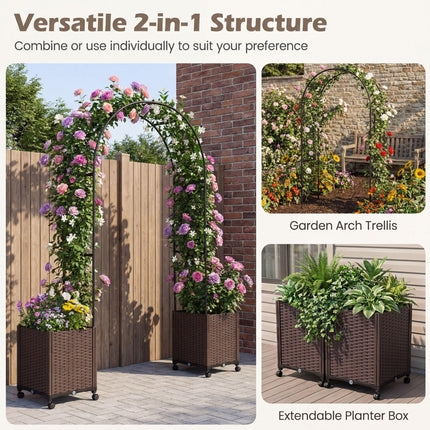 Dreamade Metal Garden Arch Trellis Arbor with 2 Self-Watering Planter Boxes