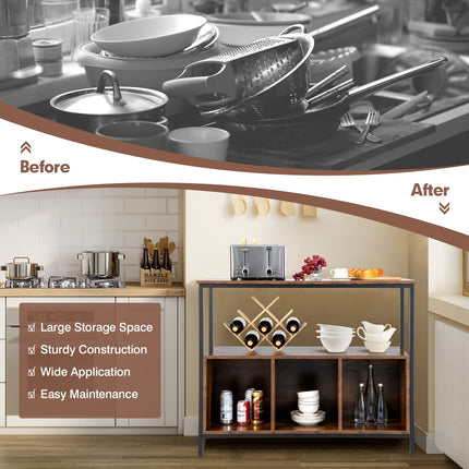 Dreamade Buffet Sideboard, Wooden Cupboard, Kitchen Pantry w/Spacious Countertop, Large Open Shelf, 3 Cube Storage Cabinet