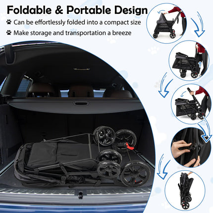 Dreamade Dog Stroller with Low Entry & Ramp Access, Cat Stroller with Lockable & Shock-Absorbing All-Terrain Wheels