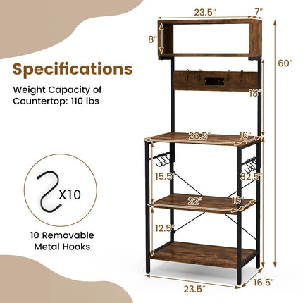 Dreamade Bakers Rack with Power Outlet, 5-Tier Microwave Stand w/ 10 S-shape Hooks