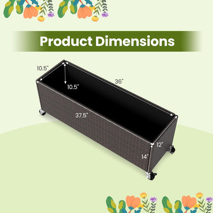 Dreamade 38”x12”x14" Wicker Raised Garden Bed with Wheels