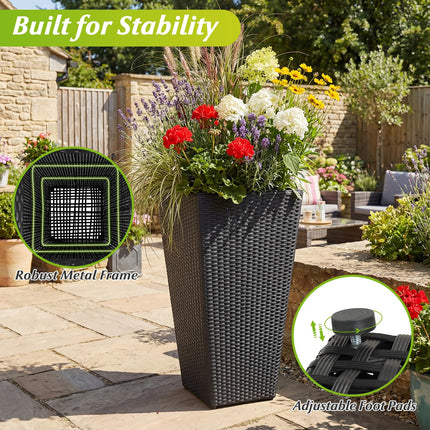 Dreamade 3-Piece Wicker Planters Tapered PP Rattan Plant Boxes with Plastic Flower Pots