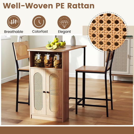 Dreamade 3-Pcs Boho Rattan Dining Table Set for 2