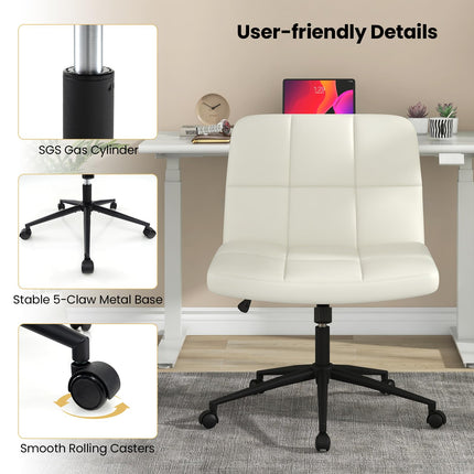 Dreamade Criss Cross Chair with Wheels, PU Leather Cross Legged Office Chair, Height-adjustable Swivel Vanity Chair