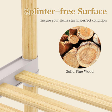 Dreamade Pine Wood Clothes Rack with 2-Tier Open Storage Shelf for Hanging Clothes