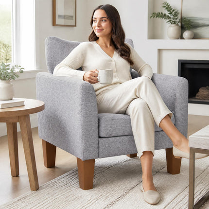 Dreamade Modern Accent Chair with Removable Seat Cushion & Pillow | Upholstered Armchair w/ Strong Support Legs