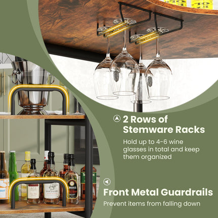 Dreamade 3-Tier Bar Table, Corner Bar Cabinet, Liquor Home Bar Unit with Stemware Racks & Storage Shelves