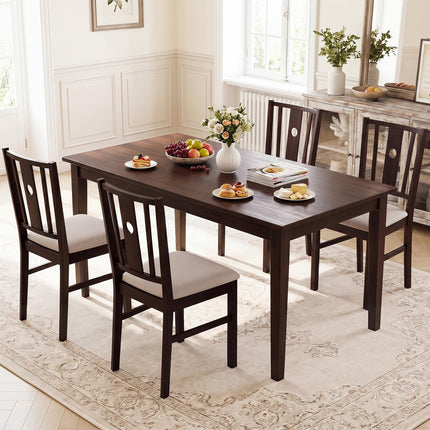 Dreamade Wood Dining Chairs w/Fabric Padded Seat & Slatted Curved Back (2/4)
