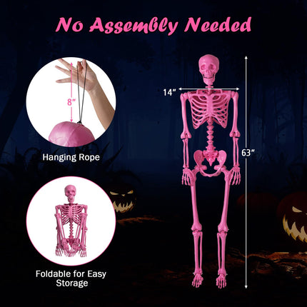 Dreamade 5.5 FT Halloween Pink Skeleton Life-Size Poseable Skeleton with Movable Joints