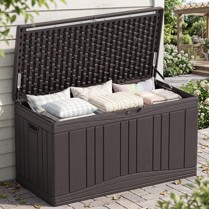Dreamade 80 Gallon Patio HDPE Storage Bin with Gas Struts & Lock-Compatible Lid