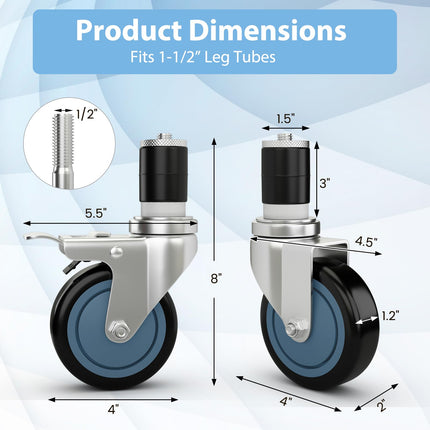 Dreamade 4 Inch Caster Wheels Pack of 4