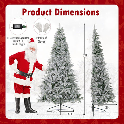 Dreamade 7 FT Half Snow Flocked Christmas Tree with 240 Warm White & Multicolored LED Lights