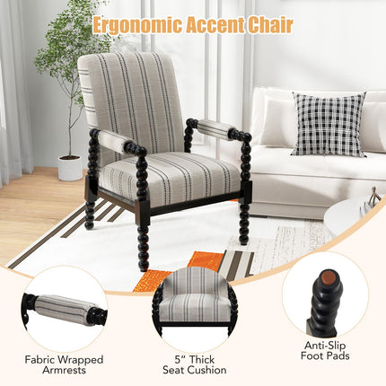 Dreamade Mid Century Modern Spindle Accent Chair Set of 1/2, Upholstered Armchair w/Rubber Wood Frame