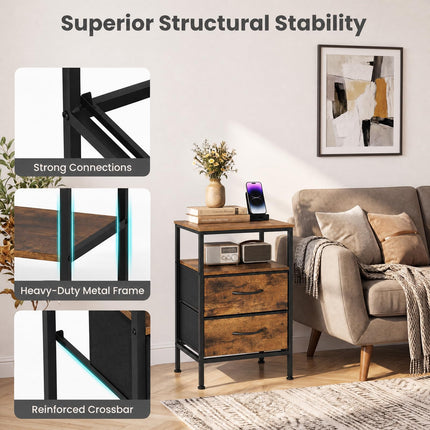 Dreamade 24.5" Nightstand with Charging Station & 2 Fabric Drawer (1/2)