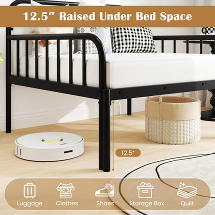 Dreamade Metal Twin Bed Frame, Convertible Sofa Bed with Headboard & Armrests, Pull-Out Sleeper Chair Bed