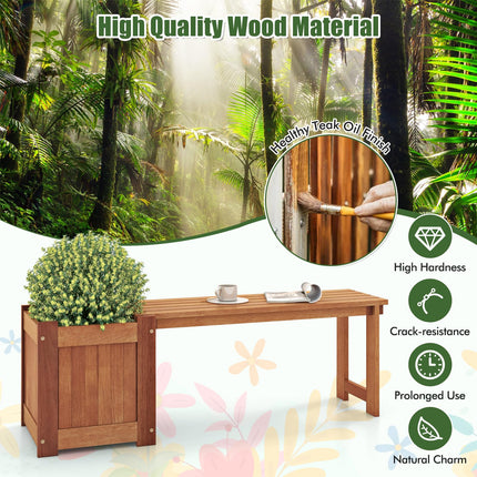 Dreamade Outdoor Bench with Raised Garden Bed, Wood Seat with Teak Oil Finish, Planter Box with Open-Ended Base