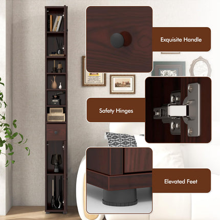 Dreamade Slim Bathroom Storage Cabinet - 71" Tall Narrow Floor Cabinet Cupboard with 2 Doors