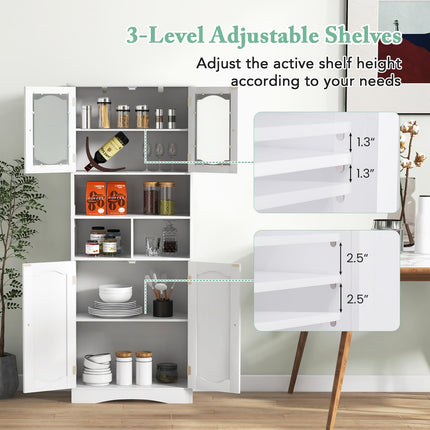 Dreamade 58.5" Tall Storage Cabinet - Pantry Cabinet with Tempered Glass Doors, Adjustable Shelves