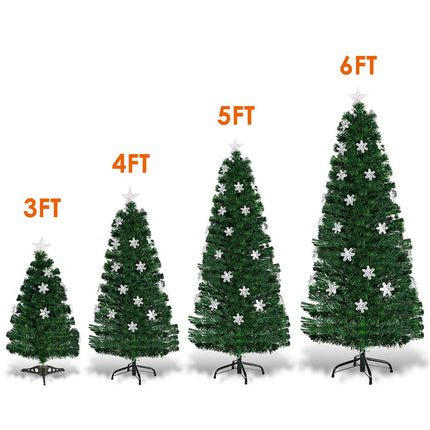 Dreamade 4ft Pre-Lit Fiber Optic Christmas Tree Artificial Xmas Full Tree with Colorful Snowflake LED Lights
