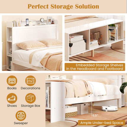Dreamade Full/Twin Size Bed Frame with Storage Headboard & Footboard