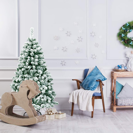 Dreamade 4.5ft / 6 ft / 7.5ft Artificial Snow Flocked Christmas Tree, Pre-Lit Snowy Hinged Xmas Tree with Led Lights and Metal Stand - DreamadeUS