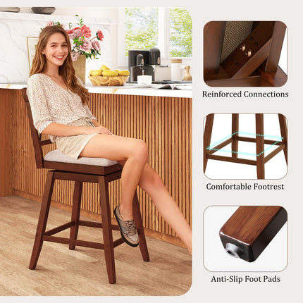 Dreamade Counter Height Bar Stool with Crossed Backs and Rubber Wood Legs