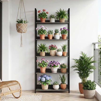 Dreamade 5-Tier Tall Wooden Open Bookcase with Back Panels & Metal Frame (1/2)