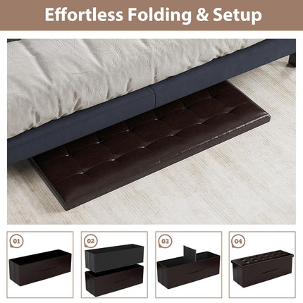 Dreamade 43 Inches Folding Storage Ottoman Bench Upholstered PU Leather Storage Chest with Side Pocket