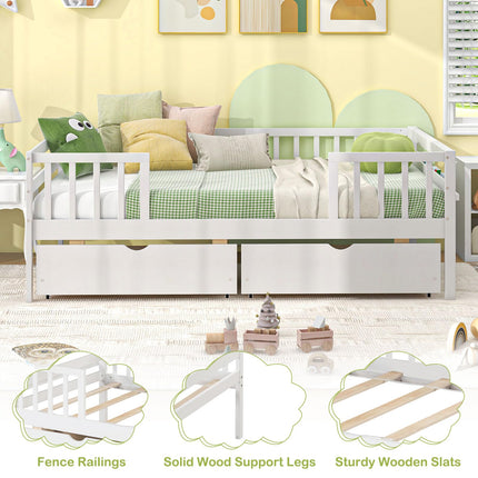 Dreamade Twin Daybed with Drawers, Wooden Twin Bed Frame with Side Storage & Slats Support