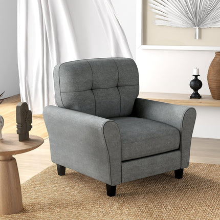 Dreamade Modern Mid-Century Accent Chair - Linen Living Room Chair with Tufted Back, Grey