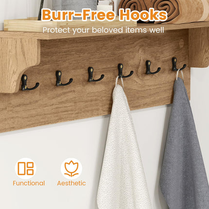 Dreamade Wall-Mounted Storage Shelf | 31.5" Wooden Hanging Coat Rack with 6 Hooks