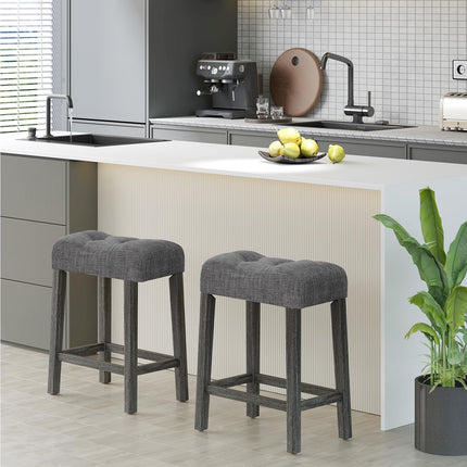 Dreamade 24" Bar Stools, Backless Counter Height Saddle Bar Stools w/Padded Seat, Solid Rubber Wood Legs