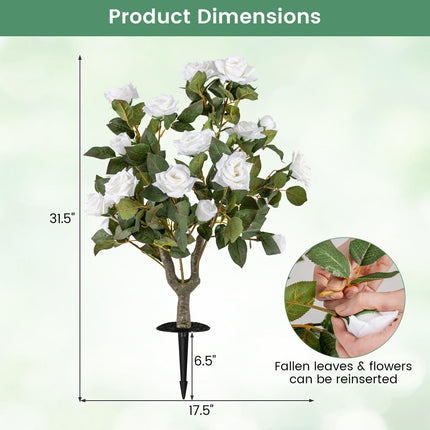 Dreamade 31.5” 2 Pack Artificial Rose Flower Trees with Spikes & 18 White Flowers