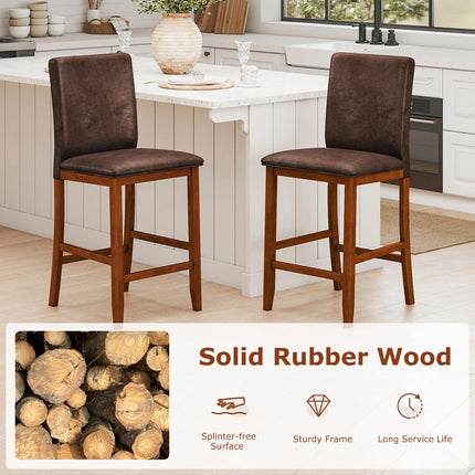 Dreamade 26" Bar Stools Set of 2/4 Upholstered Counter Height Bar Chairs with Solid Rubber Wood Legs