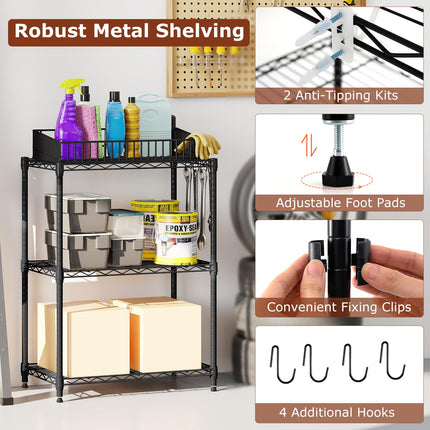 Dreamade Storage Shelves Adjustable Wire Shelf Rack w/4 Removable Hooks