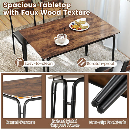 Dreamade 5-Piece Dining Table Set Industrial Rectangular Kitchen Table and 4 Armless Chairs